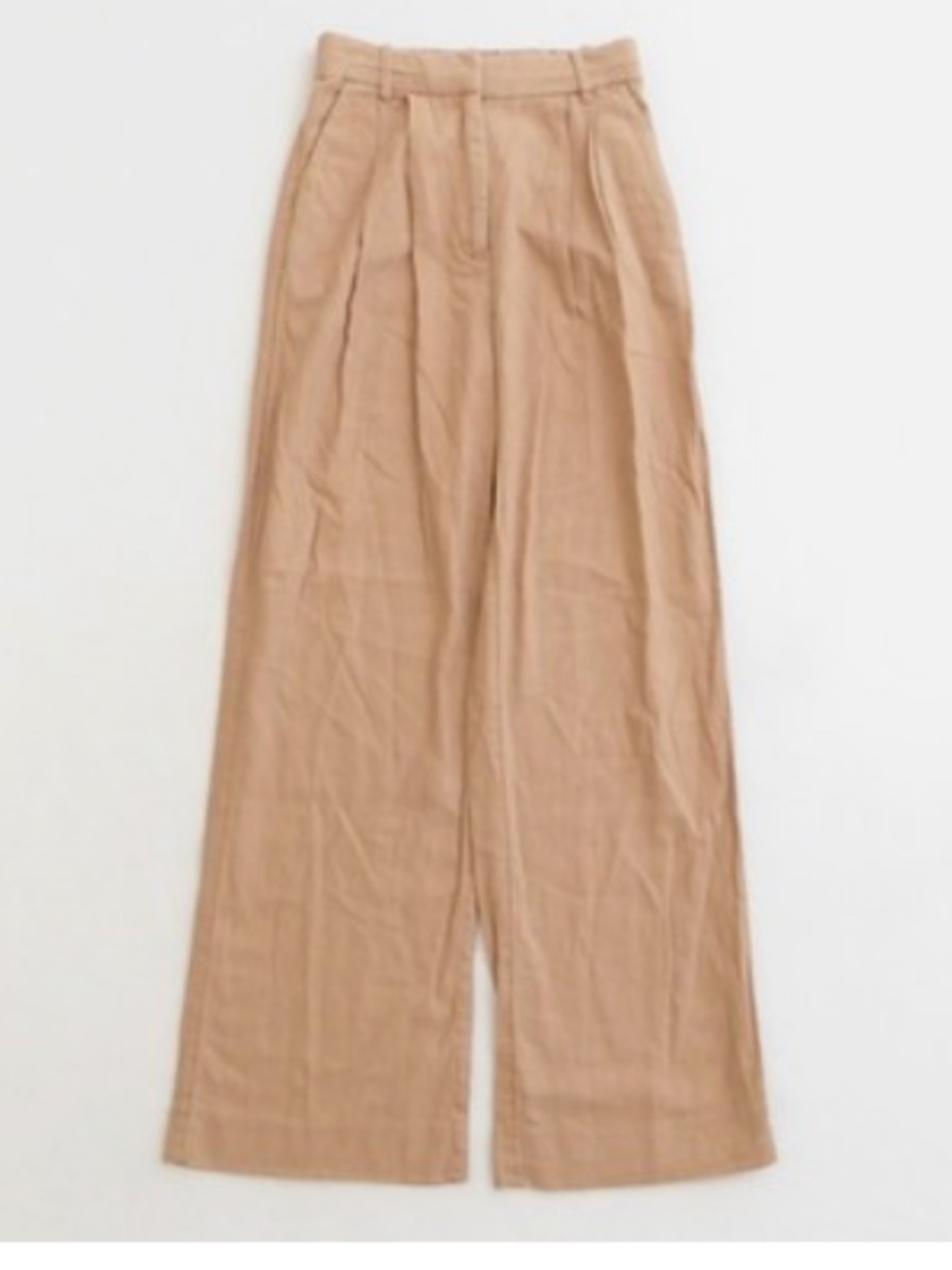Abercrombie Wide Leg Pleated Trousers XS Tan Camel Elastic Waist High Rise Linen
